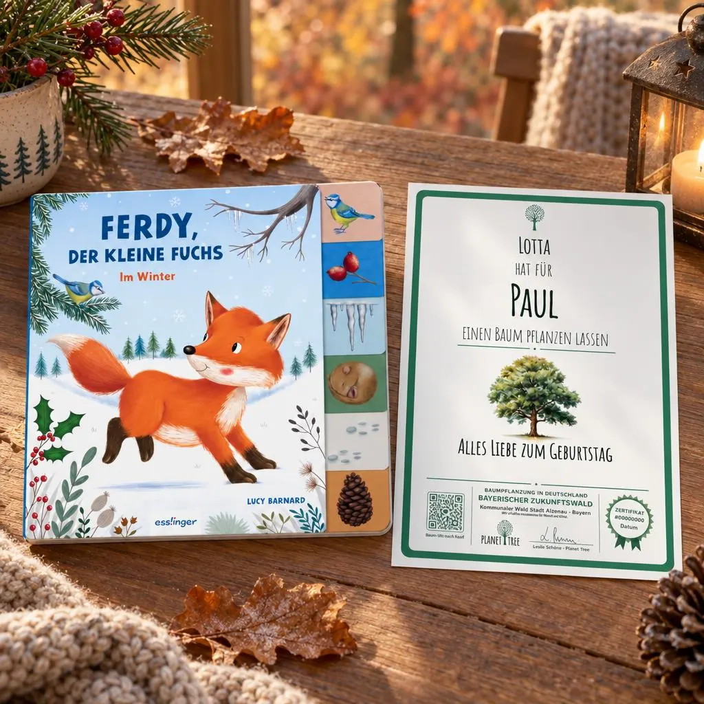 Ferdy, der kleine Fuchs: Im Winter | Pappebuch mit Griff-Register – Geschenkansicht mit aktuellem Baumzertifikat; Beispielgestaltung